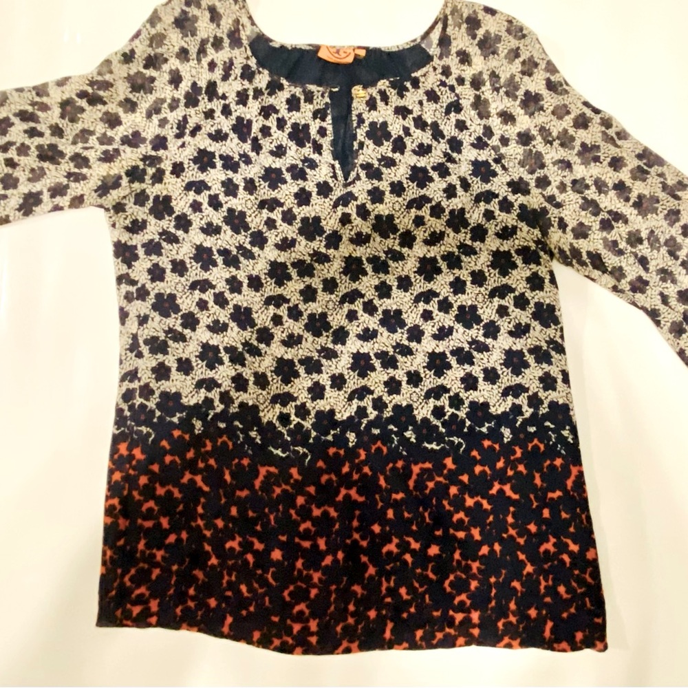 Tory Burch, navy and red floral blouse